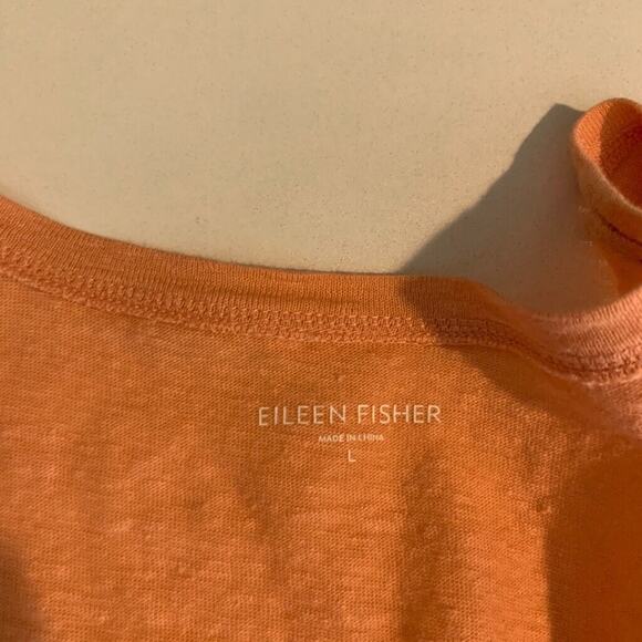 Eileen Fisher Shirt Womens L Large Peach Linen Quarter Sleeve Scoop Neck Top - Picture 9 of 13
